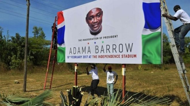 Billboard announcing President Barrow's inauguration