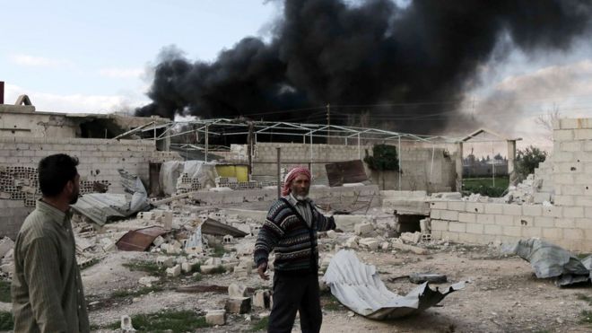 Air strikes near rebel-held village on outskirts of Damascus. 4 March 2016