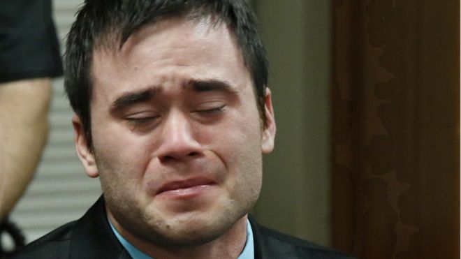 Daniel Holtzclaw, right, cries as the verdicts are read in his trial in Oklahoma City