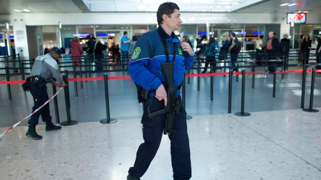 Armed police at Geneva Airport on 12 December 2015