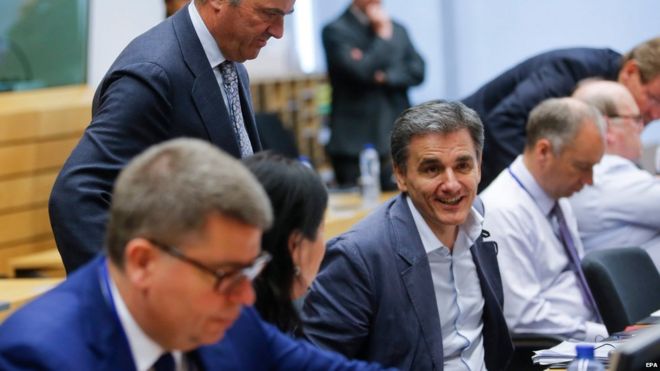 Greek Finance Minister Euclid Tsakalotos at the talks in Brussels on 11 July 2015