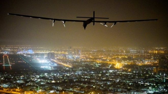 Solar Impulse 2 prepares to land at Abu Dhabi airport, UAE. Photo: 26 July 2016