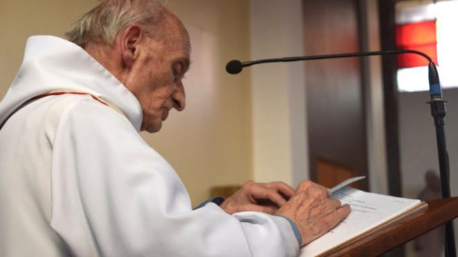 Father Jacques Hamel at the pulpit in an undated picture