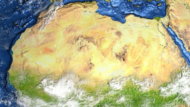 Vista satelital de desierto del Sahara