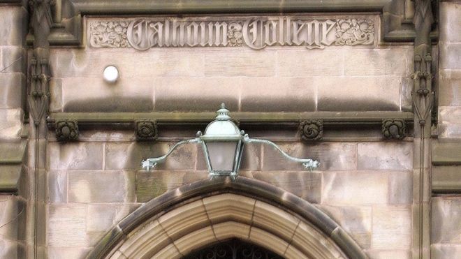The gate at Calhoun College, one of Yale's 12 residential colleges for undergraduates, 11 February 11 2017