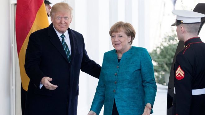 Donald Trump recibe a Angela Merkel en la Casa Blanca.