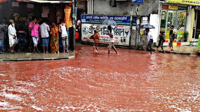 The Shantinagar area of Dhaka, Bangladesh where blood and floodwaters have mixed.