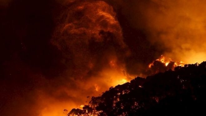 A bushfire burns at Wye River near Lorne, south of Melbourne. Photo: 25 December 2015