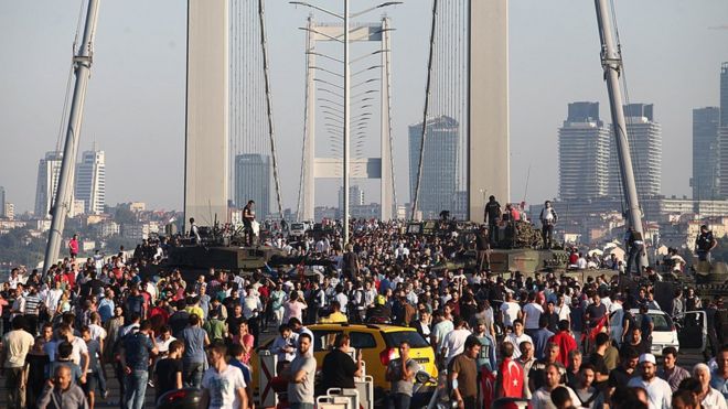 People on the Bosporus Bridge