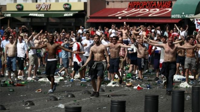 Angry football fans gathered in Marseille
