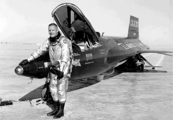 Armstrong flew the rocket-powered X-15 as a research test pilot at the NACA High-Speed Flight Station, now NASA's Dryden Flight Research Center.