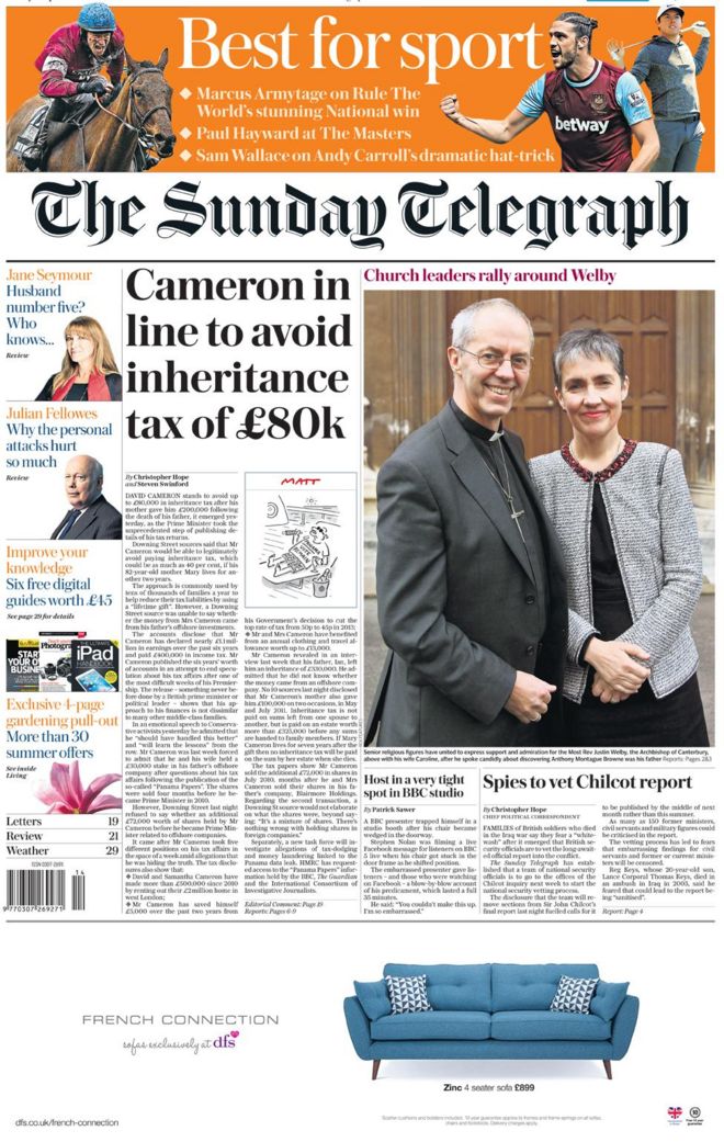 Sunday Telegraph front page