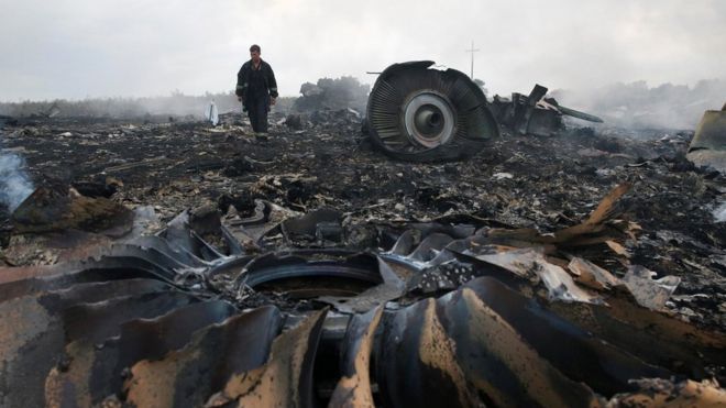 The wreckage of flight MH17, shot down over eastern Ukraine in 2014