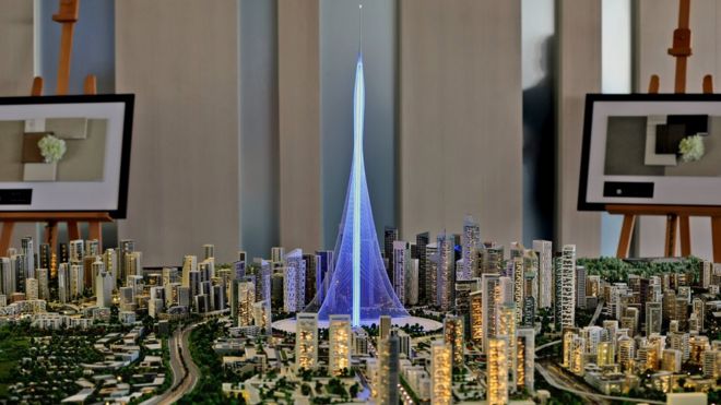 A model of the Tower Project at Dubai Creek Harbour Development designed by Spanish-Swiss architect Santiago Calatrava Valls