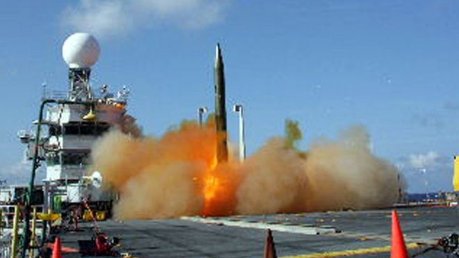 Aegis missile test aboard US warship in Pacific Ocean - 5 Jun 08