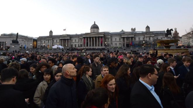 People gathered in Trafalgar Square