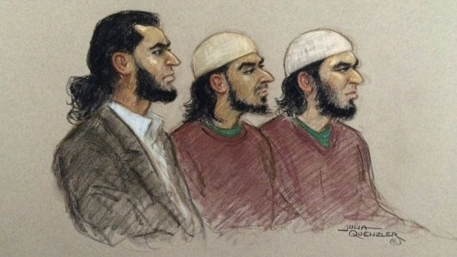 Haseeb Hamayoon, Nadir Syed and Yousaf Sayed in court (l-r)