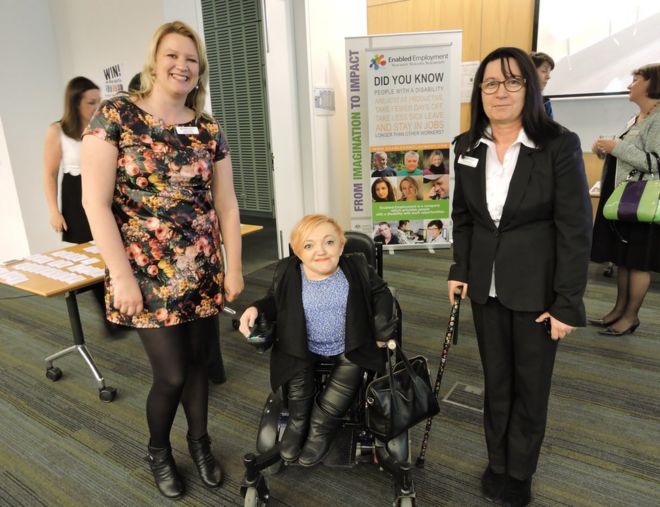 Jessica May (left) with Stella Young (centre)