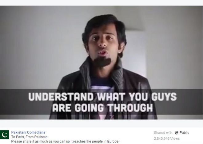Screenshot of video by "Pakistani Comedians" condemning the Paris attacks