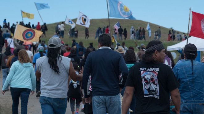 Daily demonstrations, led by a few hundred people, take place along the road leading to the Dakota Access pipeline construction site on most day