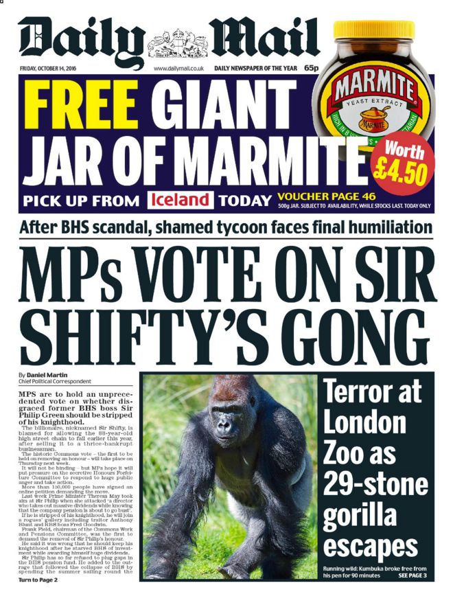 Image result for daily mail front page marmite offer