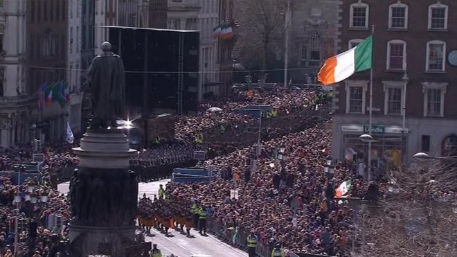 Spectators lined the streets of the Irish capital to watch the largest military parade ever staged in the history of the Republic of Ireland