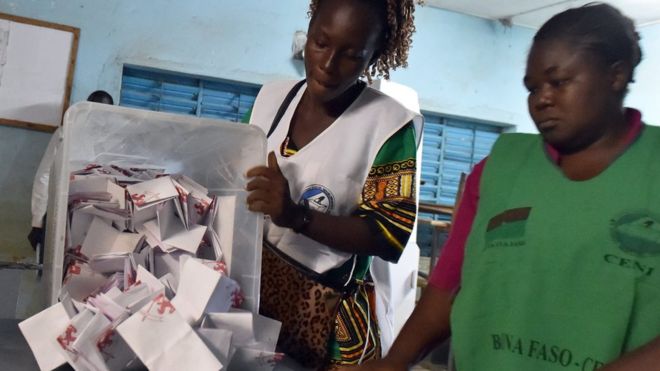 Counting of Burkina Faso's election votes at a polling station in Ouagadougou. 29 November 2015