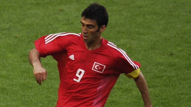 Hakan Sukur playing for Turkey at the 2002 World Cup