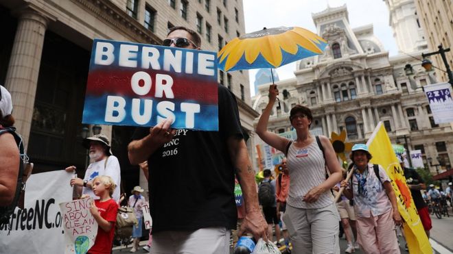 Sanders supporters protest in Philadelphia