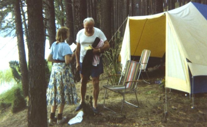 Outside camping tent in Poland in the summer of 1978