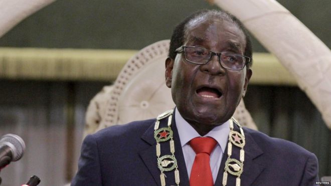 Zimbabwe's President Robert Mugabe delivers his state of the nation address to the country's parliament in Harare, 25 August 2015