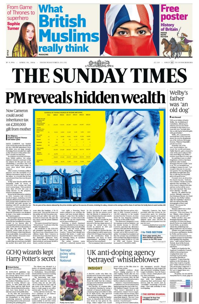 Sunday Times front page