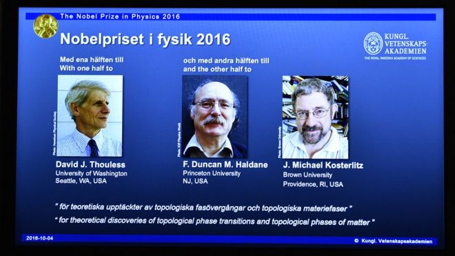 NobelPrize in Physics 2016 to David Thouless, Duncan Haldane and Michael Kosterlitz