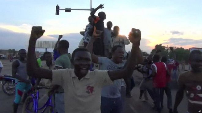 Anti-coup protesters celebrate in Burkina Faso's capital Ouagadougou