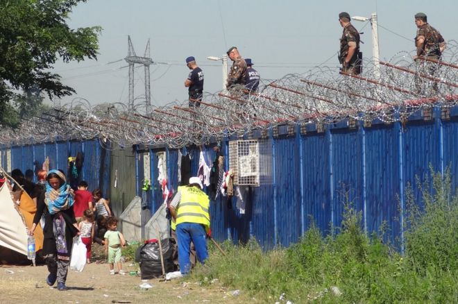 Hungarian police at Roszke, July 2016 (pic: N Thorpe)