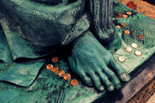 The foot of the Haserot Angel statue in Ohio