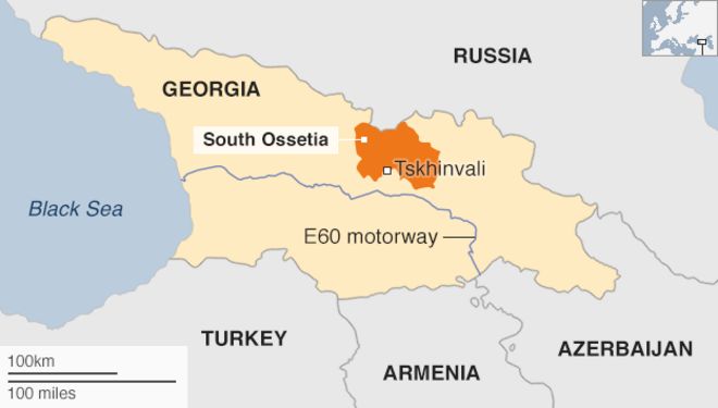 Map of South Ossetia with E60 motorway through Georgia