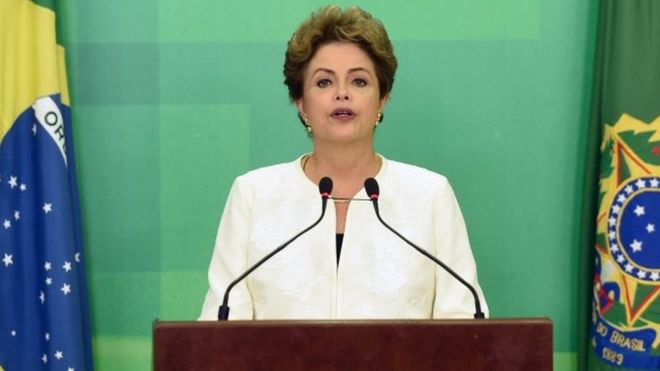 Dilma Rousseff during live televised speech in Brasilia