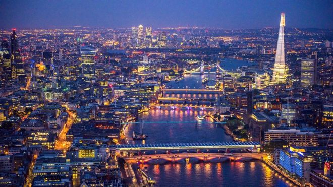 London by night, from the air