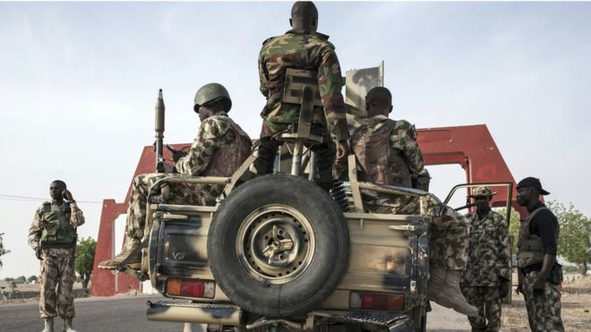 Nigerian Army prepares to leave Maiduguri in heavily armed convoy on road to Damboa in Borno State. 25 March 2016