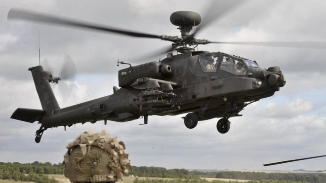 Army Apache attack helicopter on training exercise