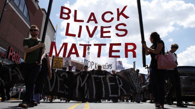 Protesters hold Black Lives Matter banner at Brooklyn protest