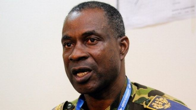 General Gilbert Diendere speaks during a press conference in Ouagadougou, on July 25, 2014