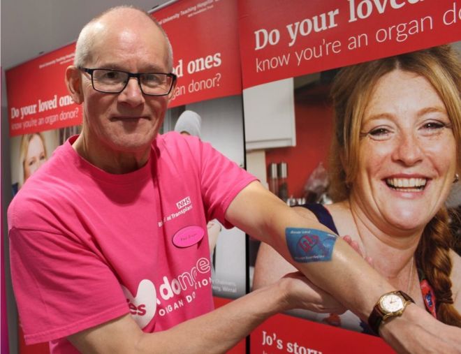 Paul Dixon and his organ donor card tattoo on arm