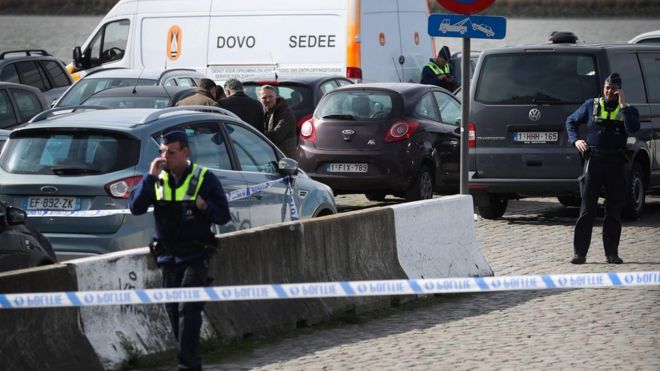 Scene of arrest of suspected attempted attacker in Antwerp, on 23 March 2017