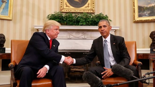 Bw Obama na Bw Trump walikutana White House siku mbili baada ya uchaguzi Nov. 10, 2016.