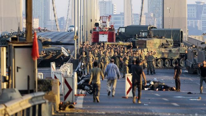 Soldiers surrendering on the Bosphorus Bridge