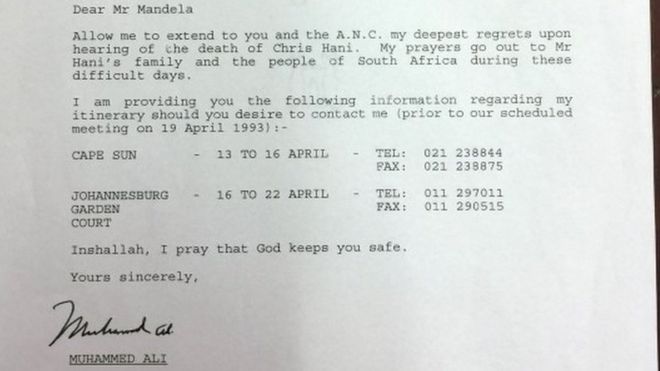 Carta de Muhammad Ali para Nelson Mandela