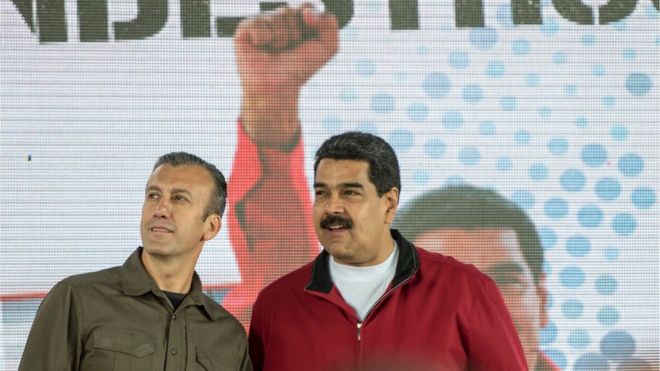 Tareck El Aissami (left) with Nicolas Maduro in Caracas, 31 January