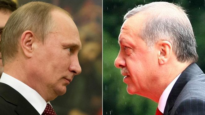 Vladimir Putin (L) and President Recep Tayyip Erdogan